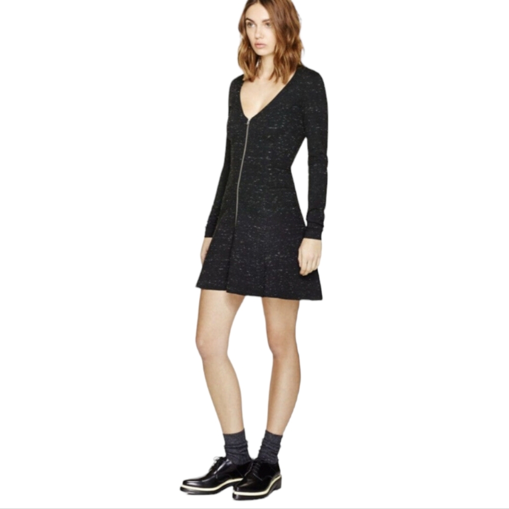 Aritzia Wilfred Lavande Black Heather Zip-Front Skater Dress